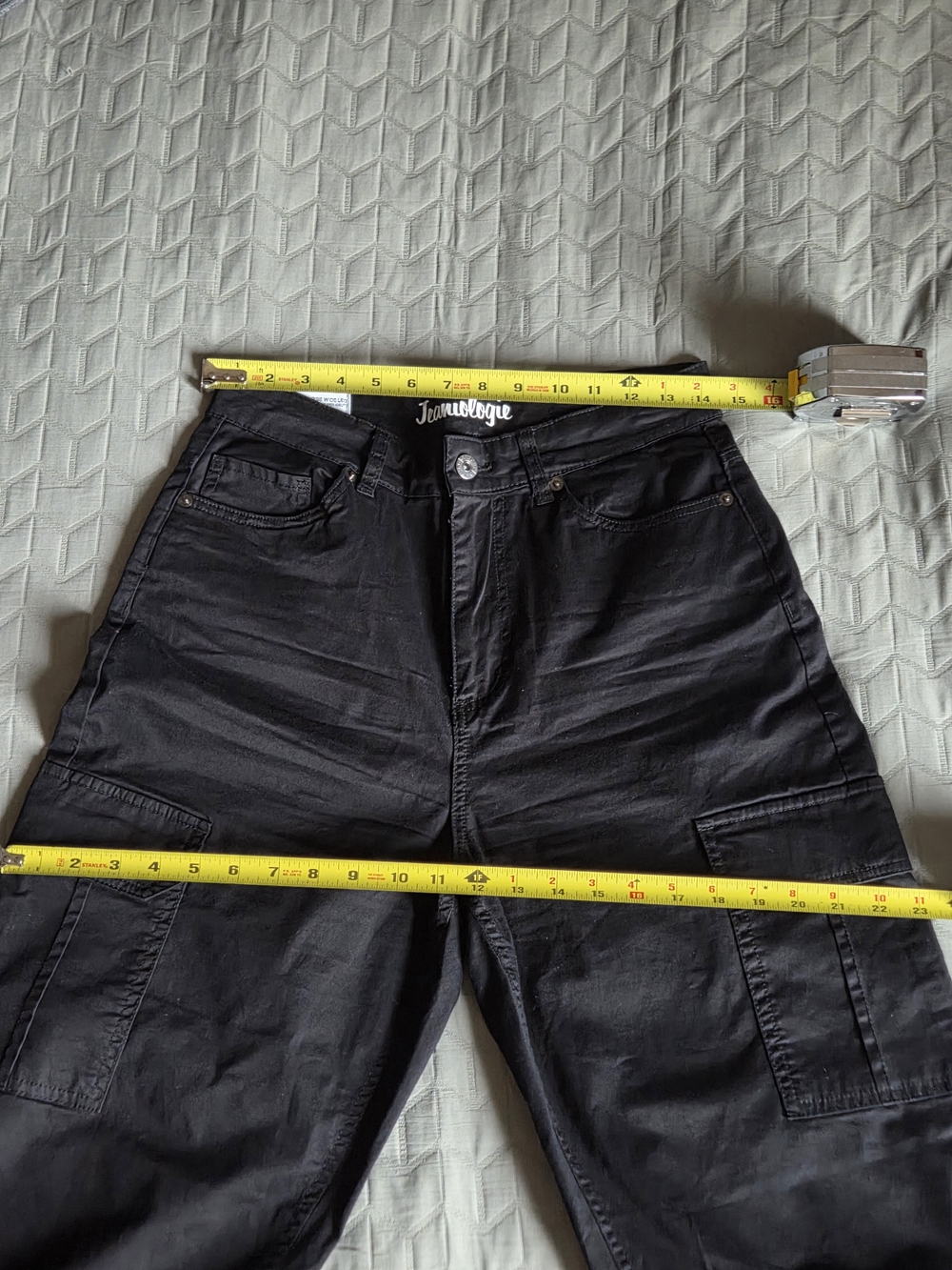 Jeaniologie Black Cargo Wide Leg Pants High Rise Size 6 Adjustable Hem Y2K - Picture 7 of 10
